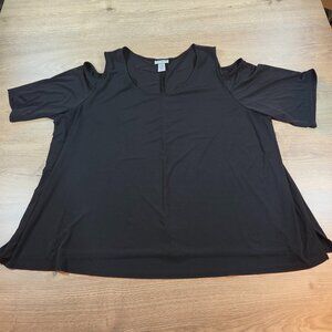 Catherines Black Cold Shoulder Top 3X 26/28W Plus Size Scoop Neck Preowned Great